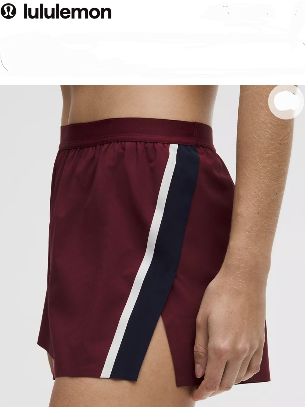 lululemon athletica Women's Burgundy Shorts with Navy and White Stripe